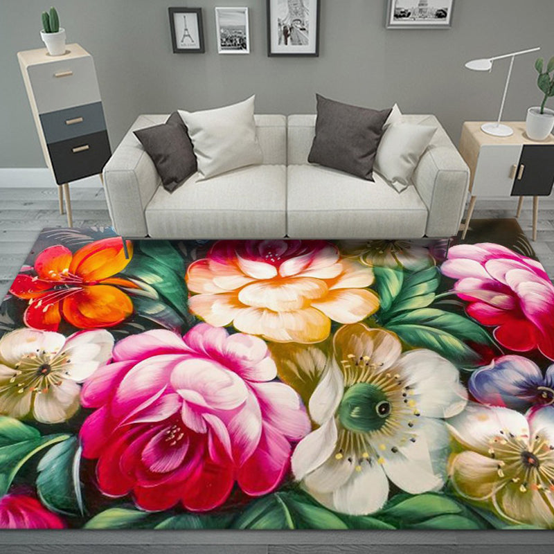 Trendy Floral Design Rug Multicolored Modern Rug Polyester Stain Resistant Carpet for Living Room
