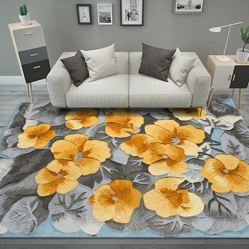 Trendy Floral Design Rug Multicolored Modern Rug Polyester Stain Resistant Carpet for Living Room