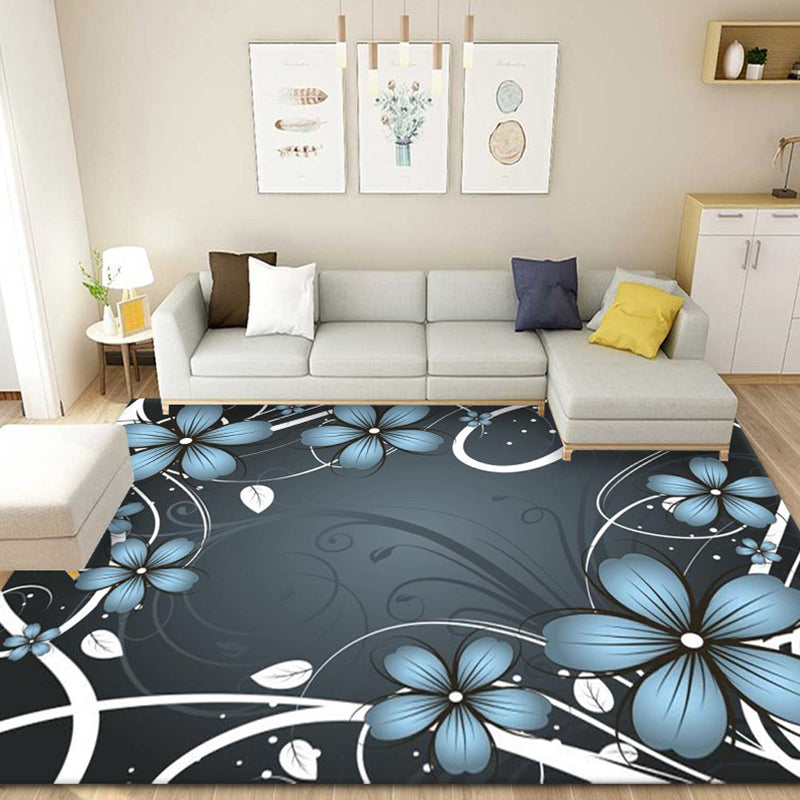 Trendy Floral Design Rug Multicolored Modern Rug Polyester Stain Resistant Carpet for Living Room