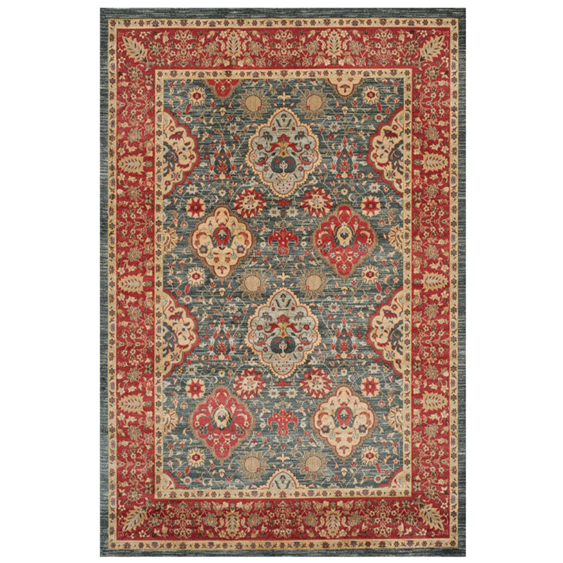 Red Tone Ethnic Print Rug Polyester Moroccan Carpet Non-Slip Backing Indoor Rug for Living Room