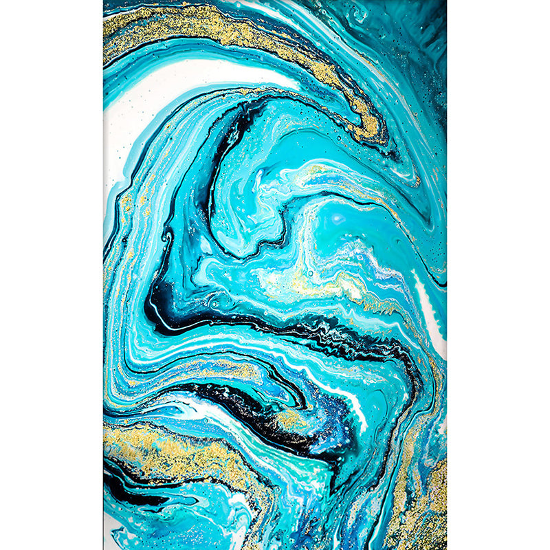 Blue Watercolor Printed Rug Creative Abstract Art Carpet Polyester Washable Rug for Living Room