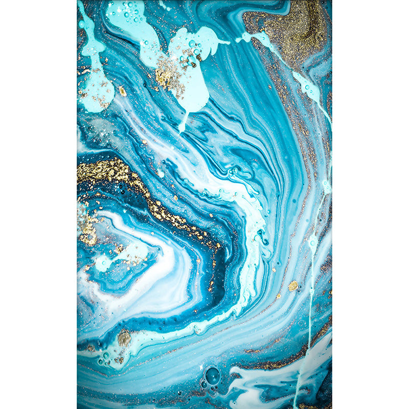 Blue Watercolor Printed Rug Creative Abstract Art Carpet Polyester Washable Rug for Living Room