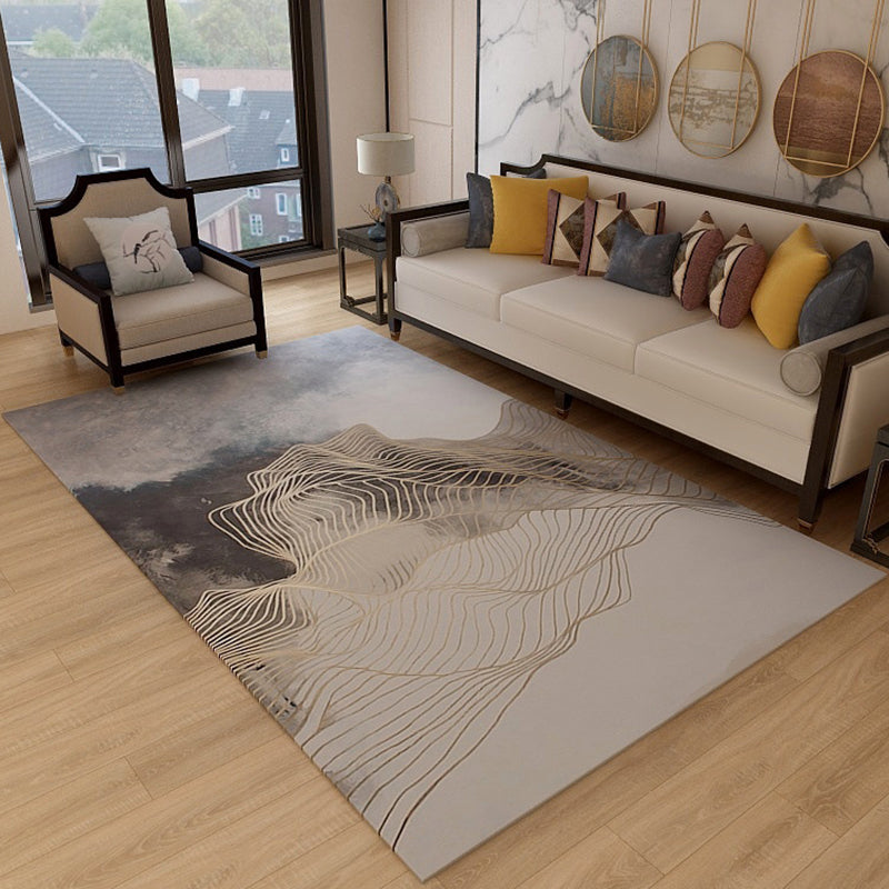 Funky Ink Painting Area Rug Luxury Gold Lines Rug Polyester Anti-Slip Backing Carpet for Home Decor