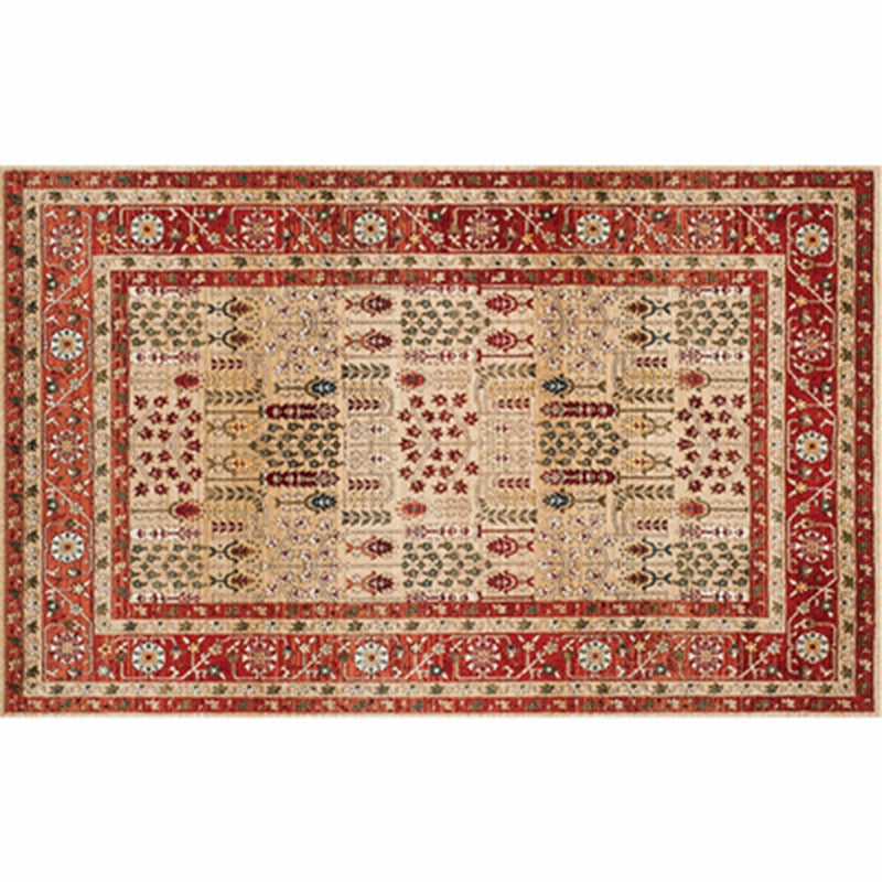Red Tone Retro Area Carpet Polyester Tribal Print Indoor Rug Non-Slip Backing Carpet for Living Room