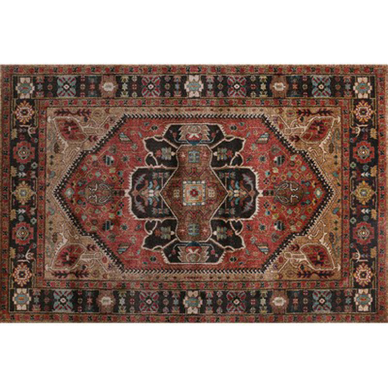 Red Tone Moroccan Indoor Rug Polyester Tribal Totem Print Carpet Easy Care Rug for Home Decoration