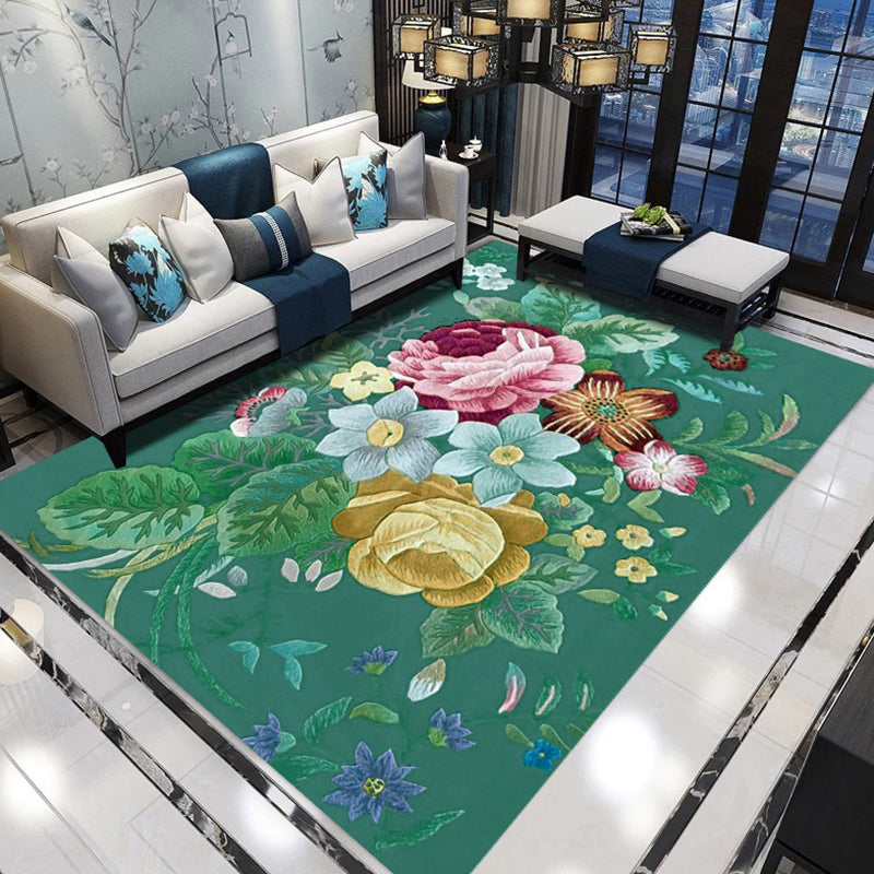 Wunderschöner, mit Blumenmuster bedruckter, mehrfarbiger, zeitgenössischer Teppich mit rutschfester Rückseite für die Inneneinrichtung