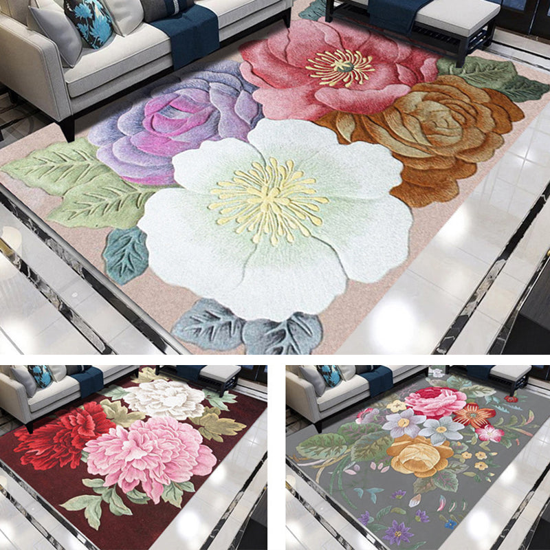 Wunderschöner, mit Blumenmuster bedruckter, mehrfarbiger, zeitgenössischer Teppich mit rutschfester Rückseite für die Inneneinrichtung