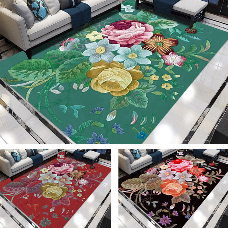 Wunderschöner, mit Blumenmuster bedruckter, mehrfarbiger, zeitgenössischer Teppich mit rutschfester Rückseite für die Inneneinrichtung