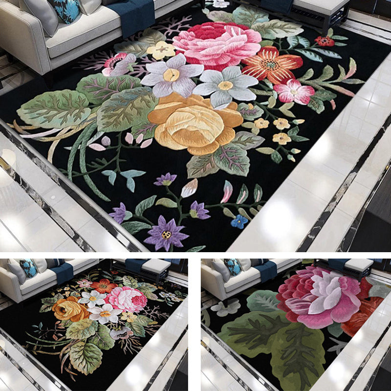 Wunderschöner, mit Blumenmuster bedruckter, mehrfarbiger, zeitgenössischer Teppich mit rutschfester Rückseite für die Inneneinrichtung