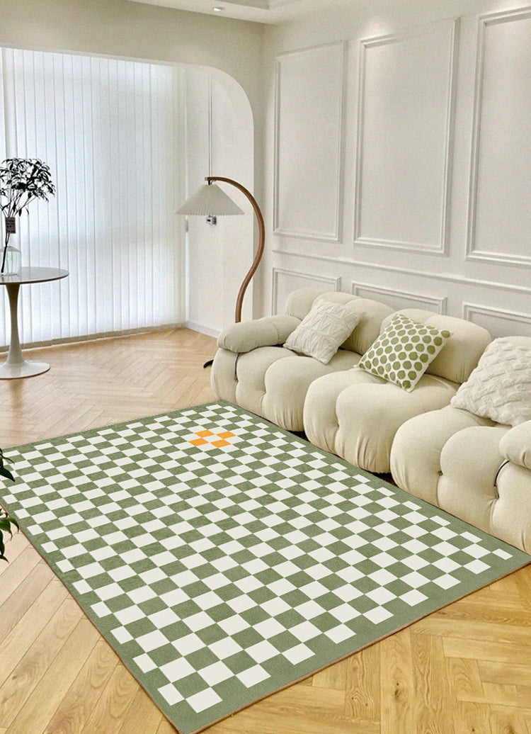 Multicolor Simple Rug Polyester Checkered Print Area Rug Anti-Slip Backing Carpet for Living Room