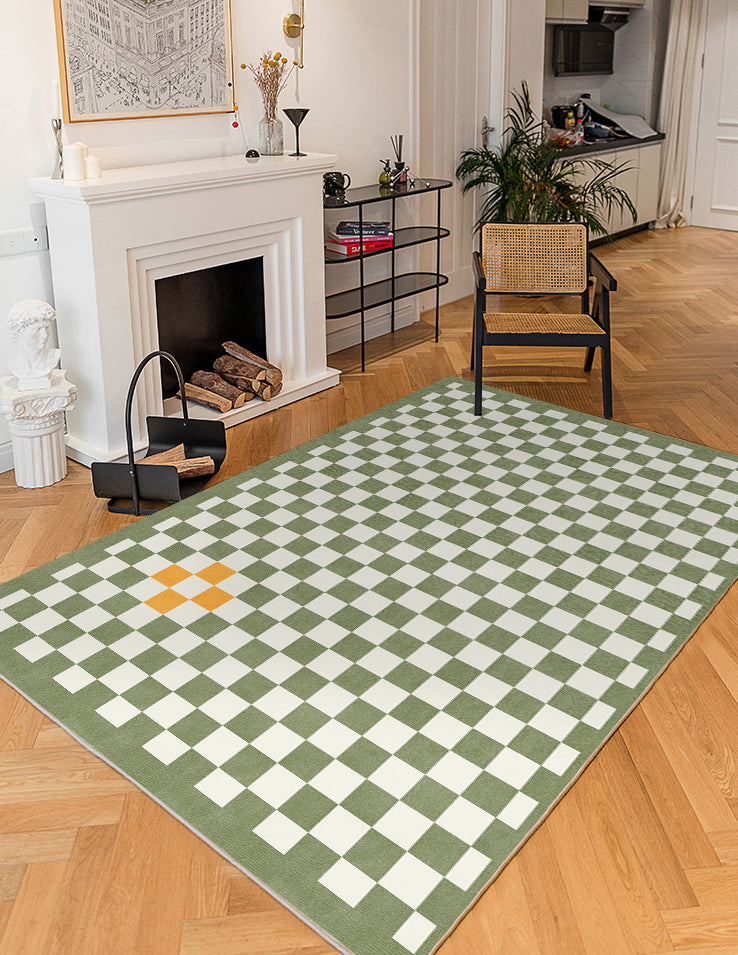 Multicolor Simple Rug Polyester Checkered Print Area Rug Anti-Slip Backing Carpet for Living Room
