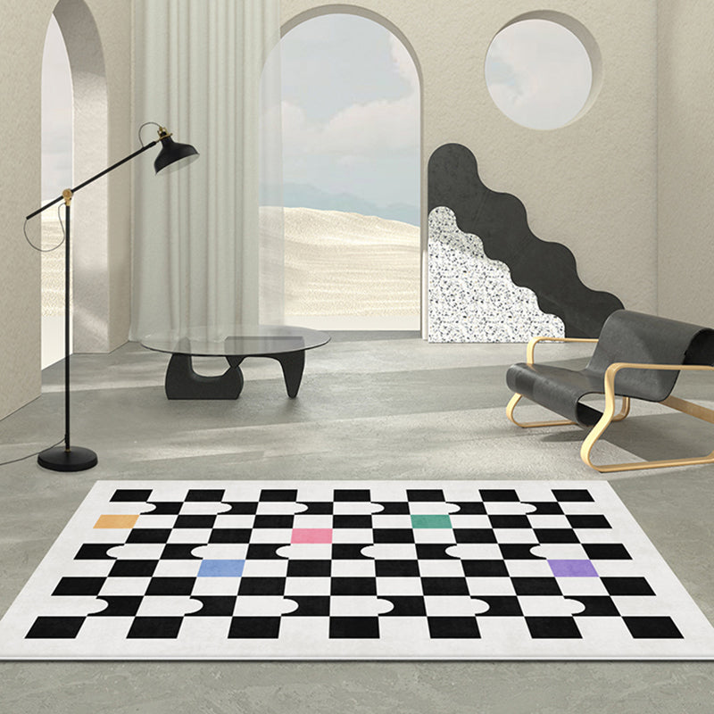Elegant Light Color Nordic Carpet Polyester Checkerboard Indoor Rug Stain Resistant Rug for Bedroom