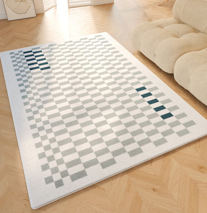 White Tone Relaxing Area Rug Polyester Buffalo Plaid Rug Non-Slip Backing Indoor Rug for Living Room