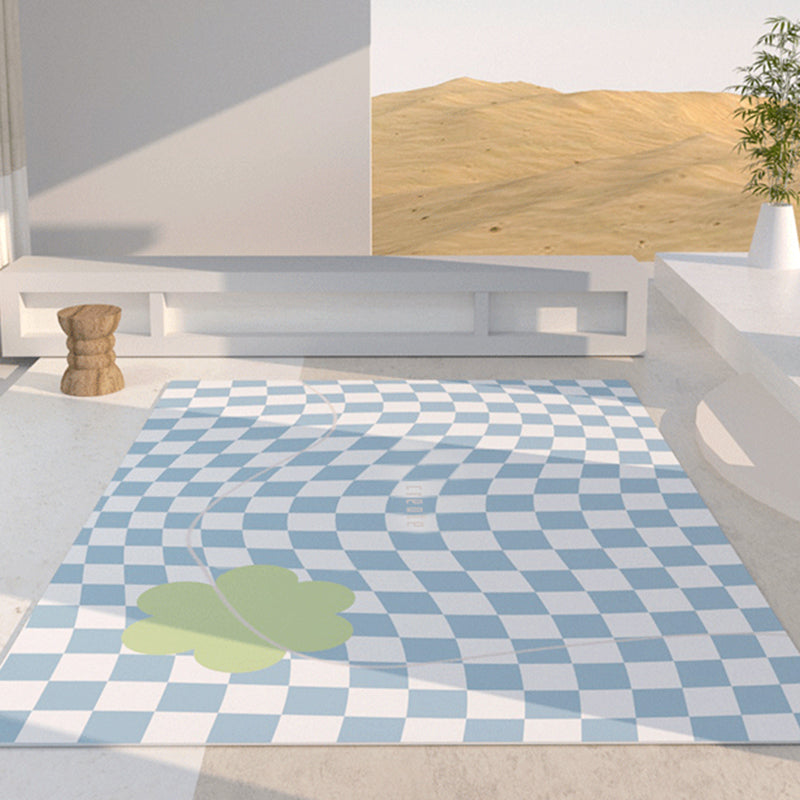 Multicolor Calming Indoor Rug Polyester Gingham Print Rug Easy Care Indoor Rug for Living Room
