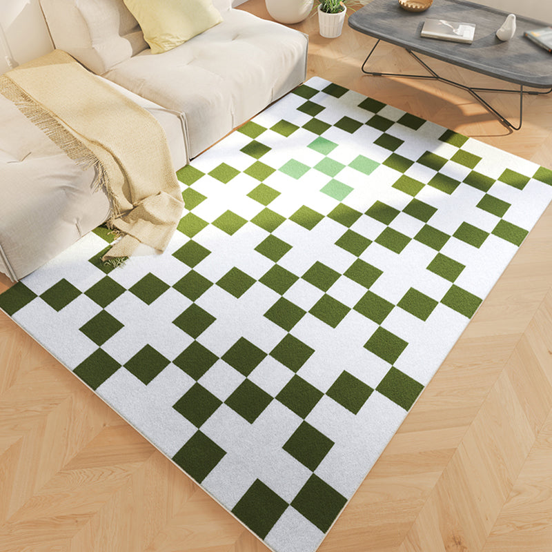 White Tone Simplicity Area Rug Polyester Buffalo Check Rug Non-Slip Backing Indoor Rug for Bedroom