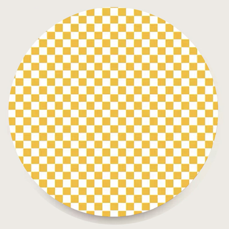 Round White Tone Simple Area Carpet Polyester Checkered Indoor Rug Easy Care Carpet for Living Room