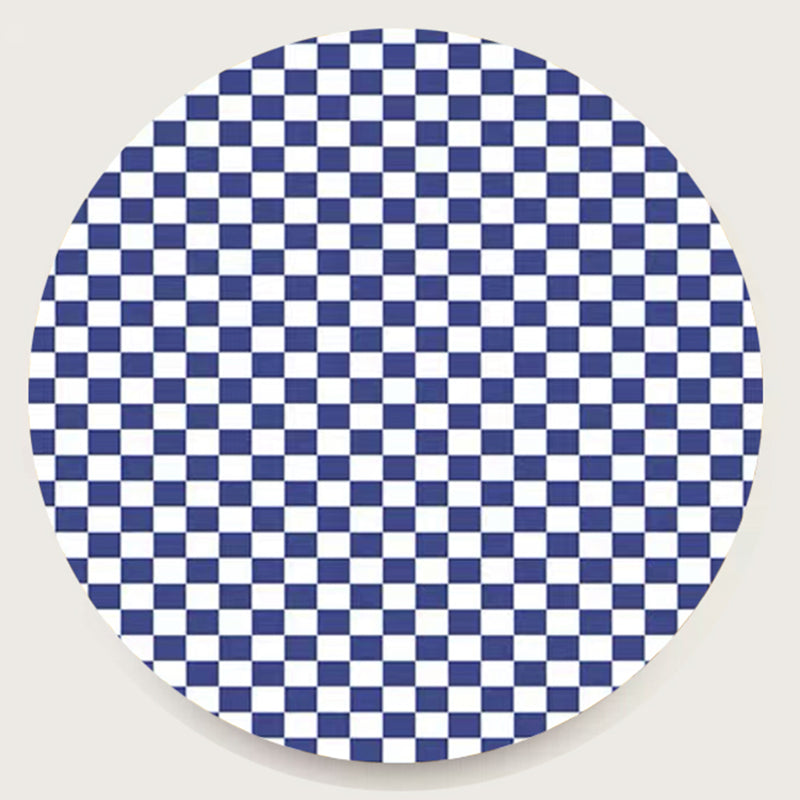 Round White Tone Simple Area Carpet Polyester Checkered Indoor Rug Easy Care Carpet for Living Room