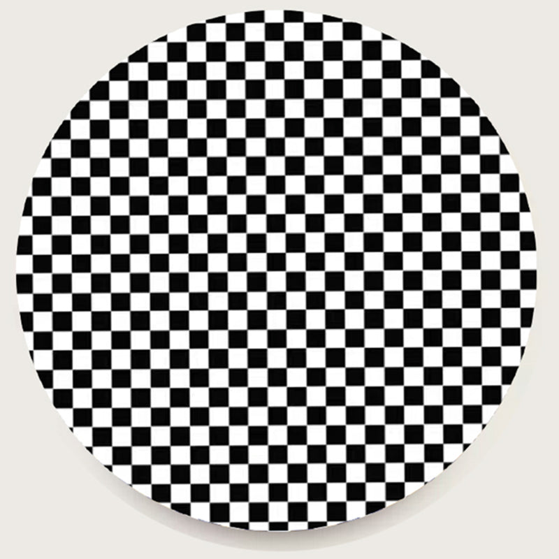 Round White Tone Simple Area Carpet Polyester Checkered Indoor Rug Easy Care Carpet for Living Room