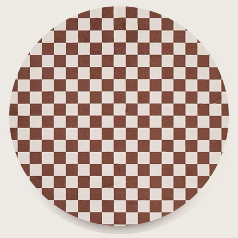 Round White Tone Simple Area Carpet Polyester Checkered Indoor Rug Easy Care Carpet for Living Room