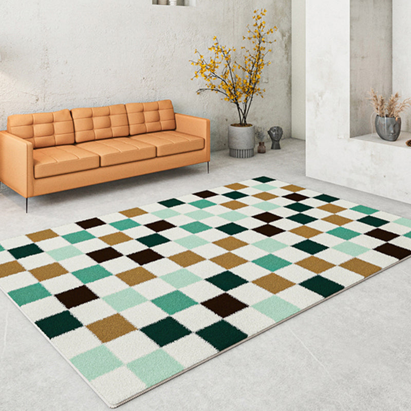 Multicolor Modern Area Carpet Polyester Checkered Indoor Rug Easy Care Carpet for Living Room