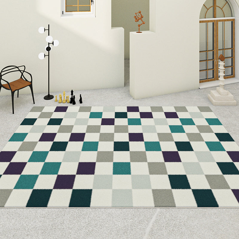 Multicolor Modern Area Carpet Polyester Checkered Indoor Rug Easy Care Carpet for Living Room