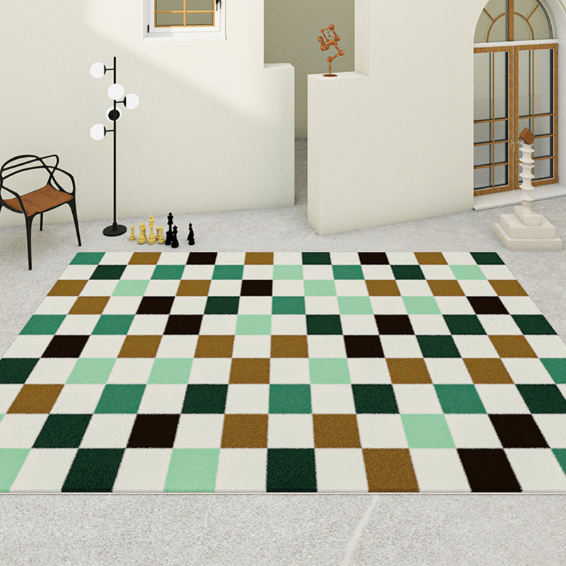 Multicolor Modern Area Carpet Polyester Checkered Indoor Rug Easy Care Carpet for Living Room