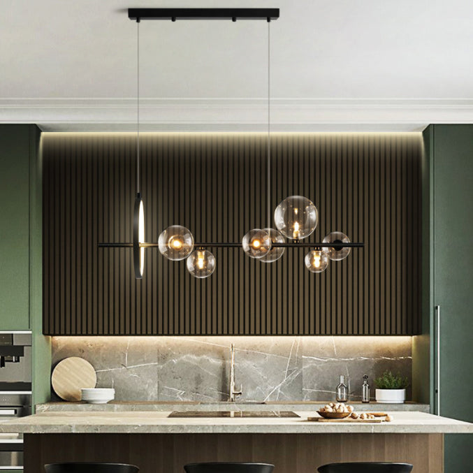 Modern Simple Chandelier Linear Clear Glass Island Chandelier Lights for Dining Room