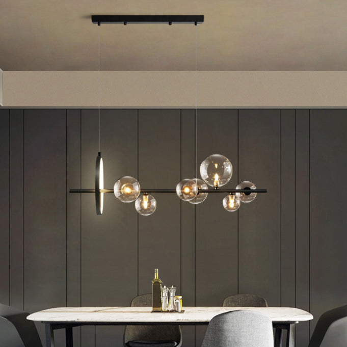 Modern Simple Chandelier Linear Clear Glass Island Chandelier Lights for Dining Room