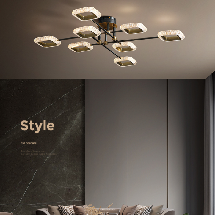 Nouveau Plafonniers semi-encastrés Spoutnik en verre noir encastré moderne pour salon