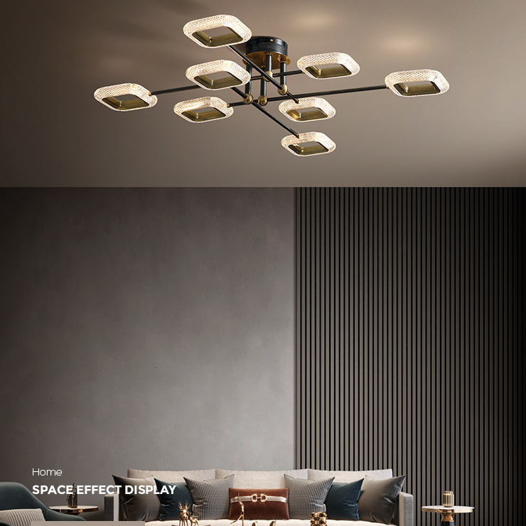 Nouveau Plafonniers semi-encastrés Spoutnik en verre noir encastré moderne pour salon
