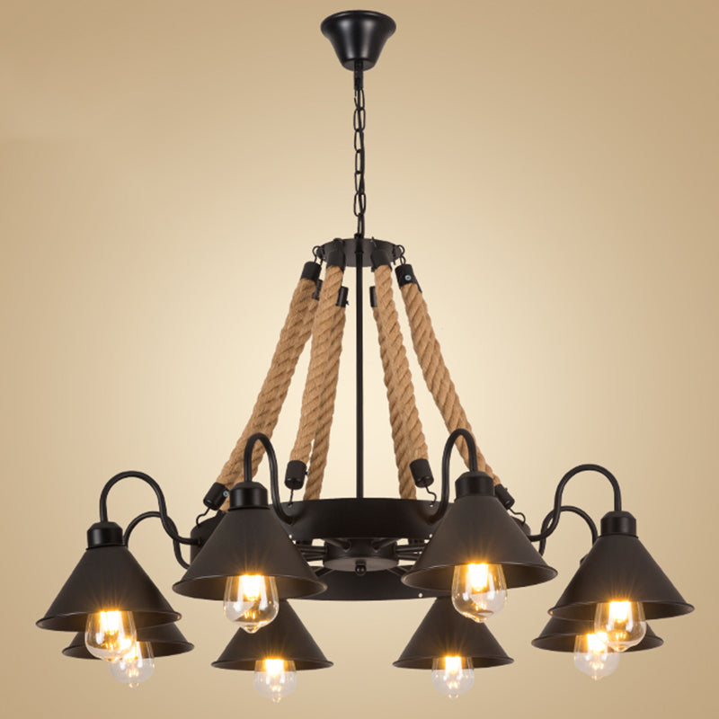 Conical Chandelier Light Fixture Industrial Rope Hanging Light for Restaurant