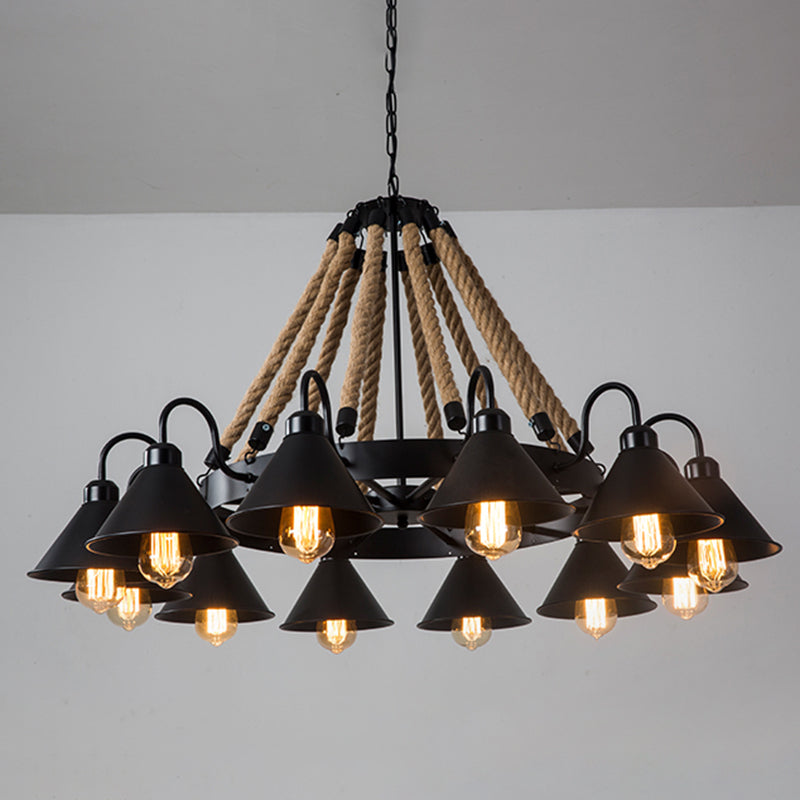 Conical Chandelier Light Fixture Industrial Rope Hanging Light for Restaurant