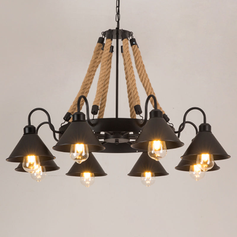 Conical Chandelier Light Fixture Industrial Rope Hanging Light for Restaurant