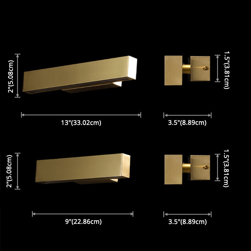 Lámpara de pared LED rectangular dorada en un tipo de pared rotatable de cobre de estilo de lujo moderno con sombra acrílica