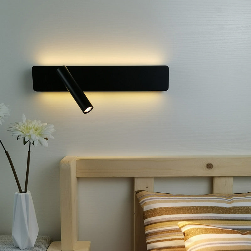 Rechteckige LED -Lesen Wandleuchte im modernen prägnanten Stil Metallwandleuchten mit Aluminiumschatten