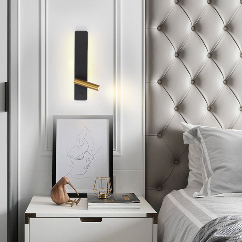 Rechteckige LED -Lesen Wandleuchte im modernen prägnanten Stil Metallwandleuchten mit Aluminiumschatten