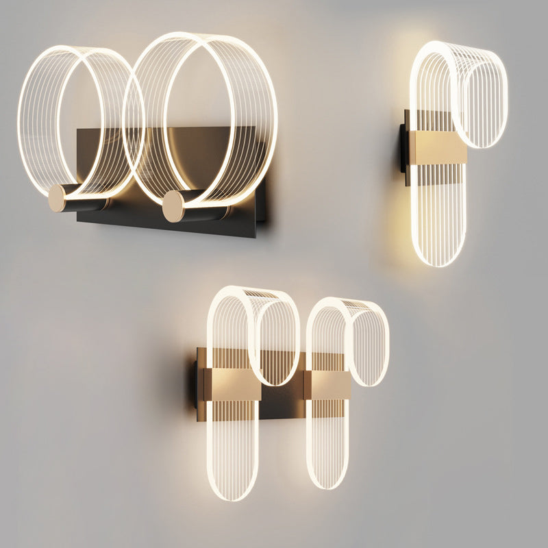 Shaded Sconce Light Fixture Minimalist Style Acrylic LED Bedroom Wall Light Fixture in Gold