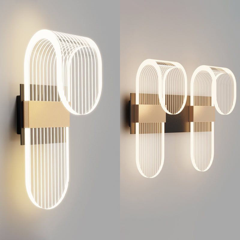 Shaded Sconce Light Fixture Minimalist Style Acrylic LED Bedroom Wall Light Fixture in Gold