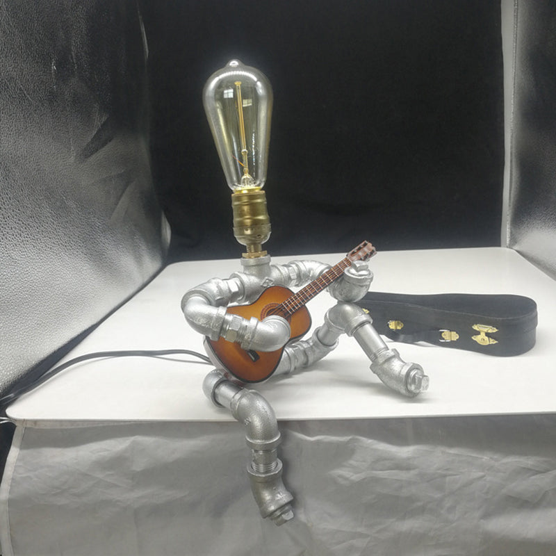 1-Light Robot Nightstand Lamp Cyberpunk Style Pipe Table Lighting for Boys Bedroom