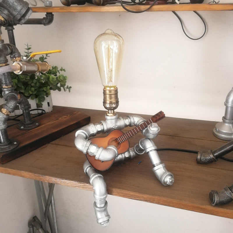 1-Light Robot Nightstand Lamp Cyberpunk Style Pipe Table Lighting for Boys Bedroom