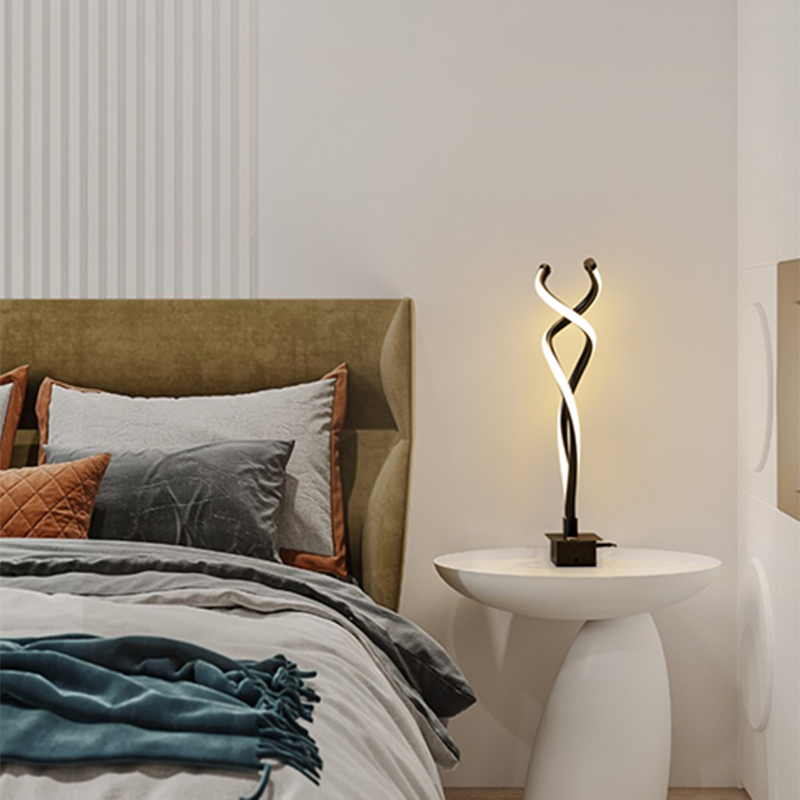 Spiral Acrylic Nightstand Light Art Deco Minimalist LED Table Lamp for Bedroom