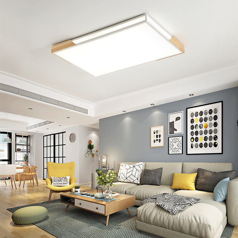 25.5"/34.5" W Slim Rectangle Flush Lighting Minimalist Wood White Flushmount in Warm/White Light with Acrylic Diffuser