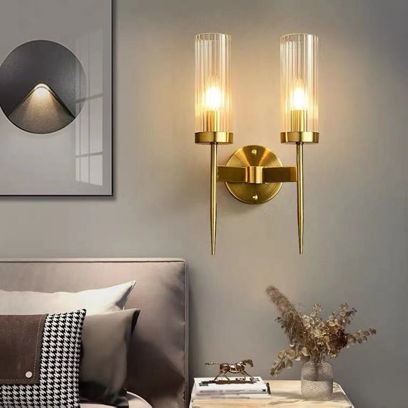 Gold Cylindrical Wall Lamp in Modern Luxury Style Copper Wall Light with Pure Glass Shade
