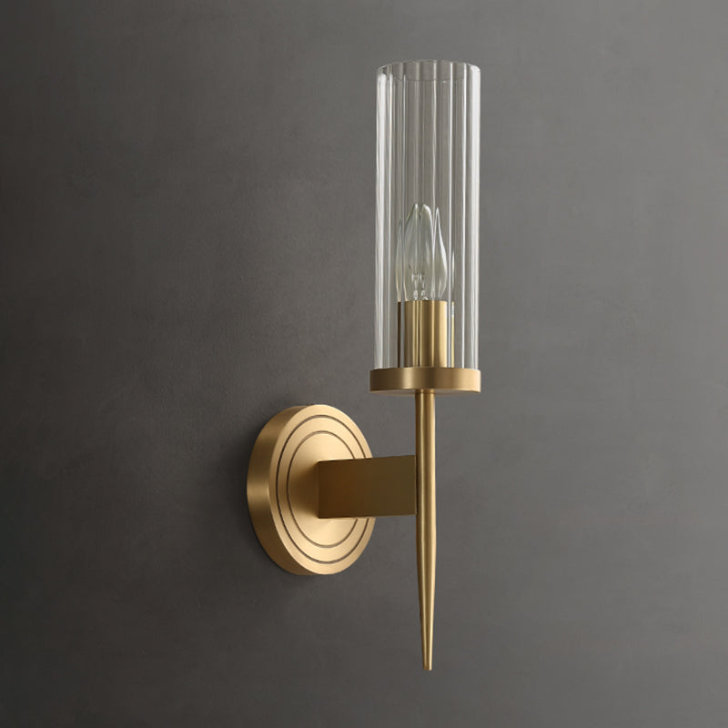 Gold Cylindrical Wall Lamp in Modern Luxury Style Copper Wall Light with Pure Glass Shade
