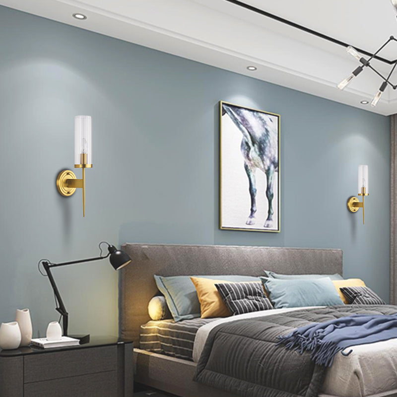 Gold Cylindrical Wall Lamp in Modern Luxury Style Copper Wall Light with Pure Glass Shade