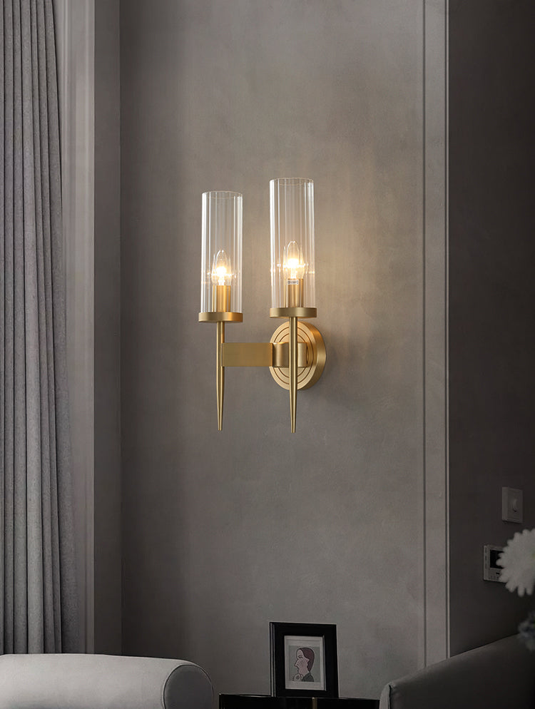 Gold Cylindrical Wall Lamp in Modern Luxury Style Copper Wall Light with Pure Glass Shade