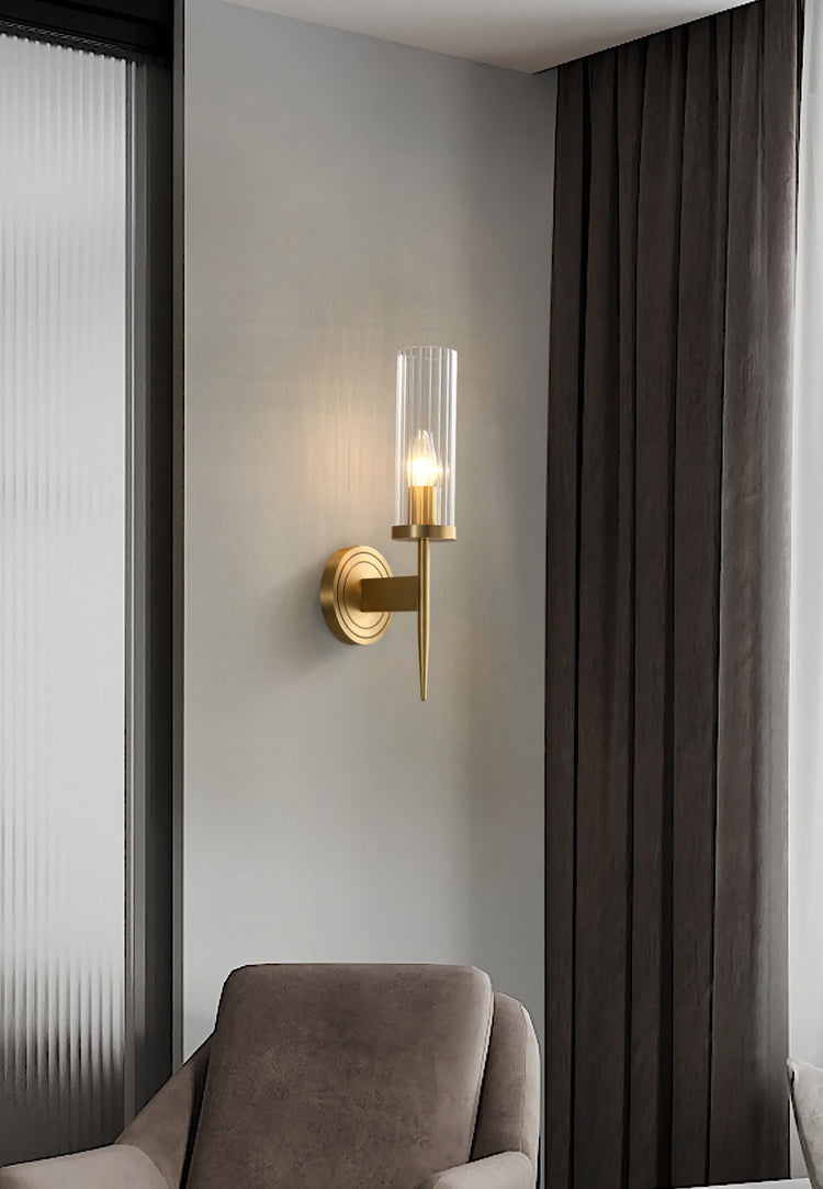 Gold Cylindrical Wall Lamp in Modern Luxury Style Copper Wall Light with Pure Glass Shade