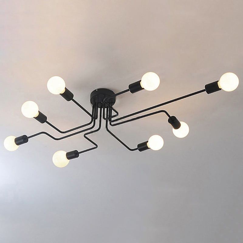 Spoutnik Semi-Flush Mount Light Fixture Industrial Metallic Ceiling Mount Chandelier for Bedroom