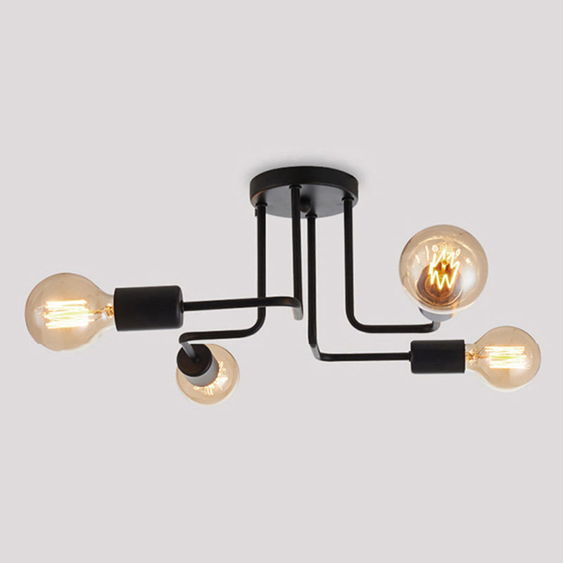 Spoutnik Semi-Flush Mount Light Fixture Industrial Metallic Ceiling Mount Chandelier for Bedroom