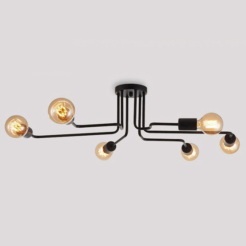 Spoutnik Semi-Flush Mount Light Fixture Industrial Metallic Ceiling Mount Chandelier for Bedroom